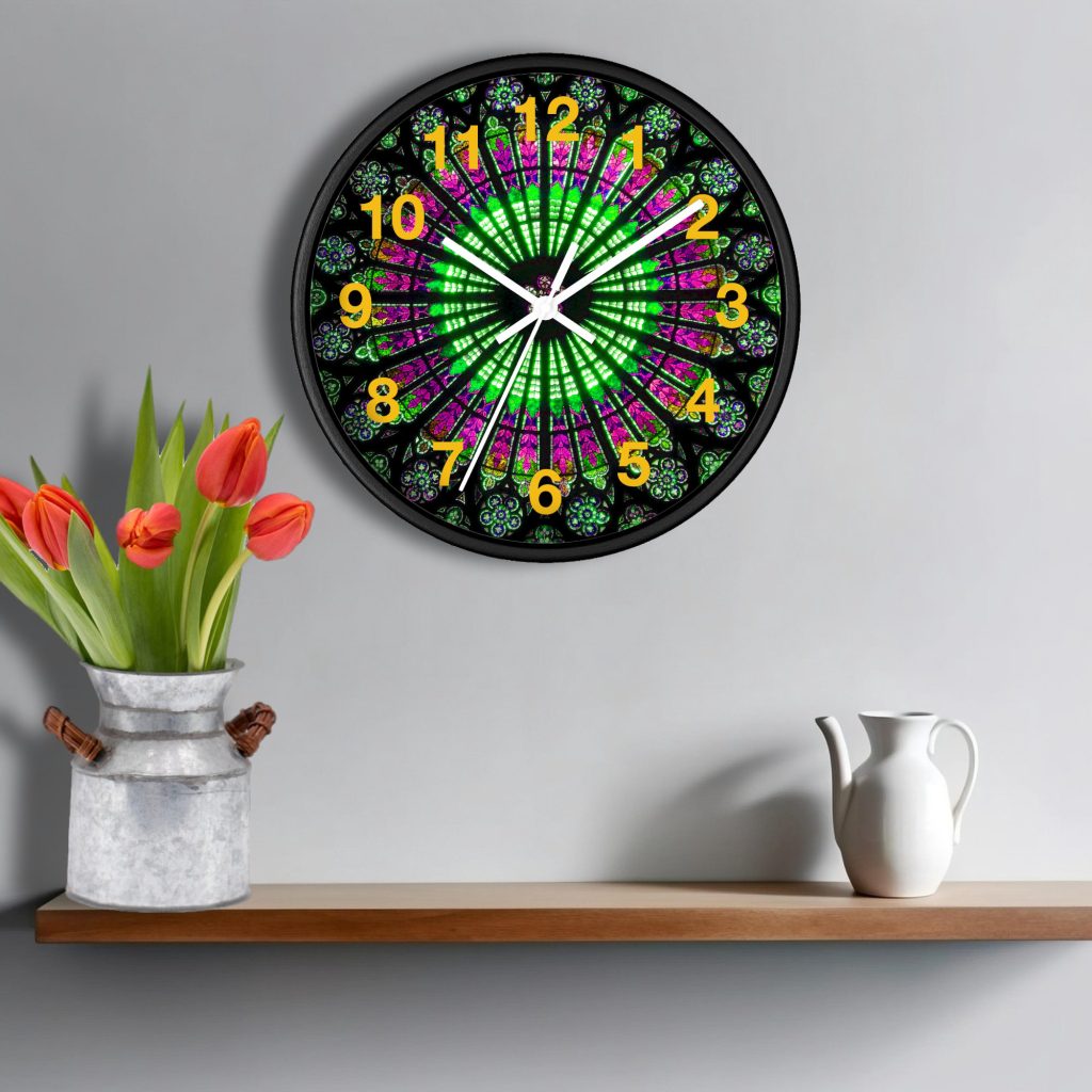 Pink-Green Unique Wall Clock, Goth Gift, Gothic Decor, Goth Wall Art, Green Pink Cathedral, Modern Wall Clock - Image 3