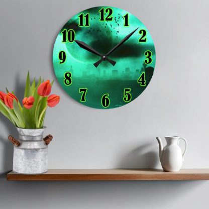 Spooky Green Goth Clock, Gift For Home, Horror Decor, Creepy Misty Moon Graveyard, Halloween Decoration, Gothic Wall Art - Image 3