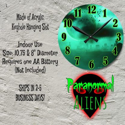 Spooky Green Goth Clock, Gift For Home, Horror Decor, Creepy Misty Moon Graveyard, Halloween Decoration, Gothic Wall Art - Image 6