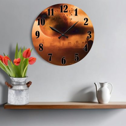 Spooky Goth Clock, Gift For Horror Lovers, Orange Misty Cemetery, Moon Decor,  Halloween Clock, Graveyard Art - Image 2