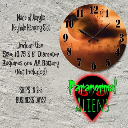 Spooky Goth Clock, Gift For Horror Lovers, Orange Misty Cemetery, Moon Decor,  Halloween Clock, Graveyard Art - Image 6