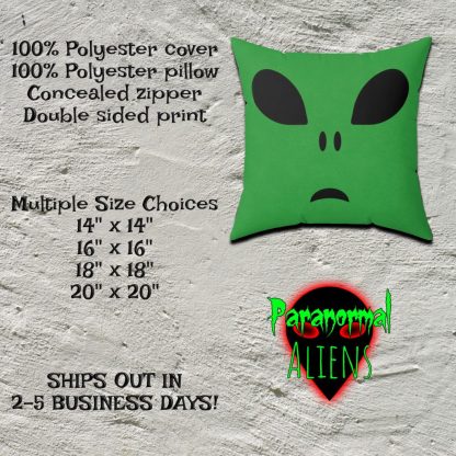 Green Alien Throw Pillow, Area 51 UFO, Birthday Gift Idea, Halloween Decoration, Goth Decor, Alien Head Unique Throw Pillow - Image 4