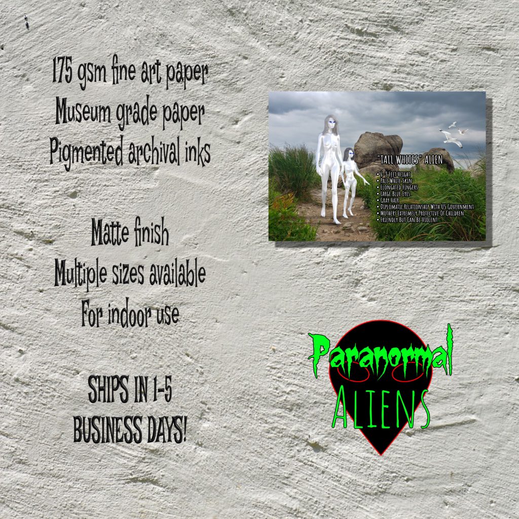 Tall White Aliens Poster, UFO Decor Gothic Wall Art, Space Alien Cryptozoology Informational Poster, Area 51 UFO Lover Gift - Image 5