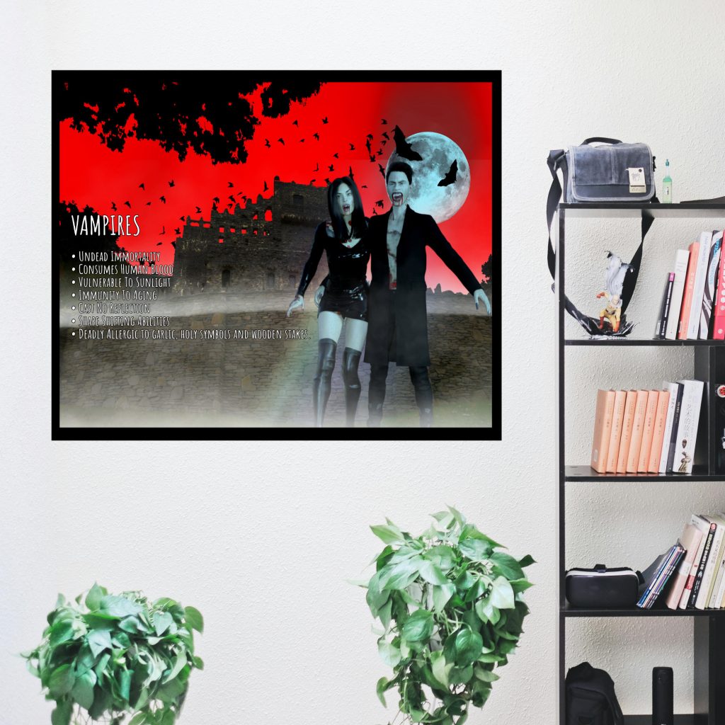 Vampire Goth Art Print, Monster Vampire Dark Art Print, Goth Gift, Vampire Informational Poster, Gothic Wall Art - Image 4