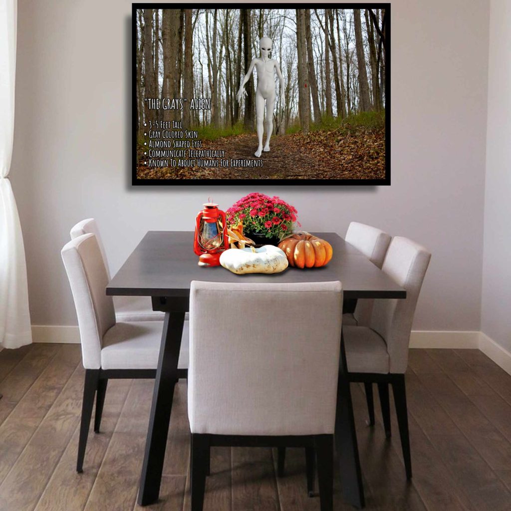 Gray Alien Poster, Scary Art Print, UFO Lover gift, Cryptid Cryptozoology Informational Poster, Gothic Wall Art, Area 51 Alien - Image 4