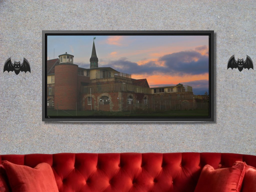 Haunted New England Seaside Sanatorium Framed Canvas, Creepy Horror Art, Goth Decor, Gift For Horror, Scary Building Art - Image 2