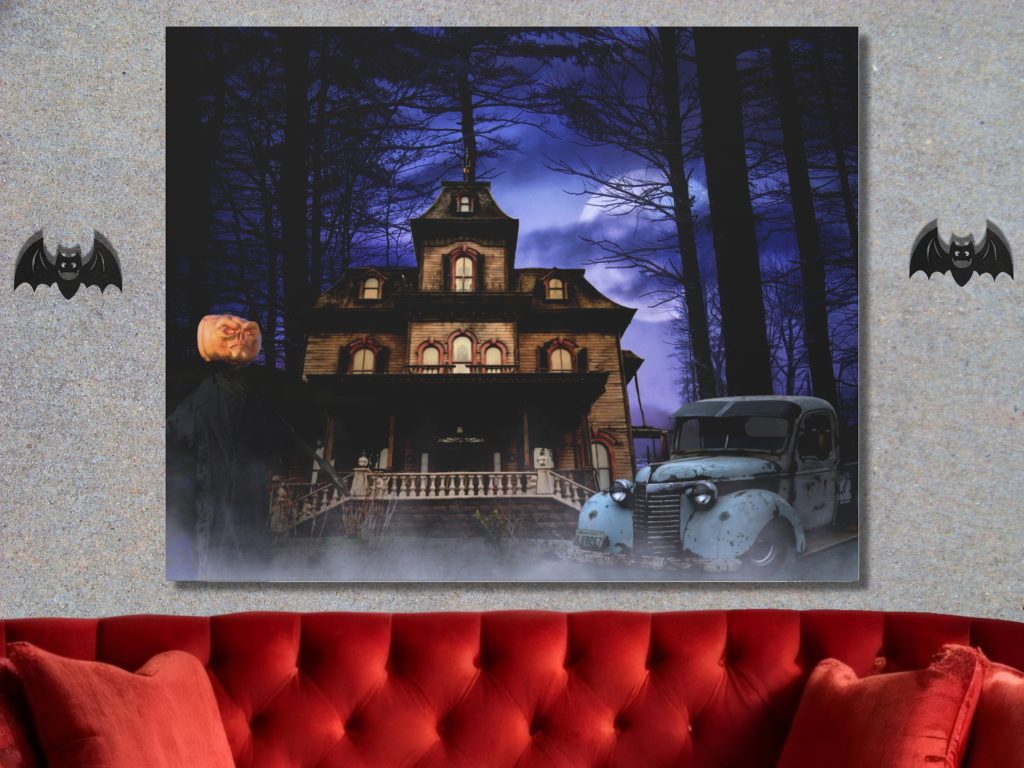 Haunted House Canvas Art, Moonlit Landscape, Creepy Wall Decor, Unique Goth Wall Art - Image 2