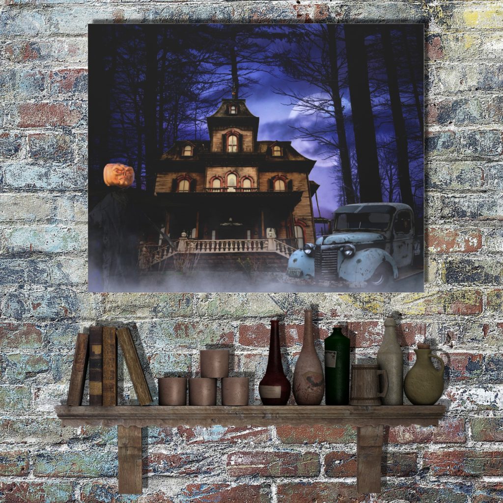 Haunted House Canvas Art, Moonlit Landscape, Creepy Wall Decor, Unique Goth Wall Art - Image 3