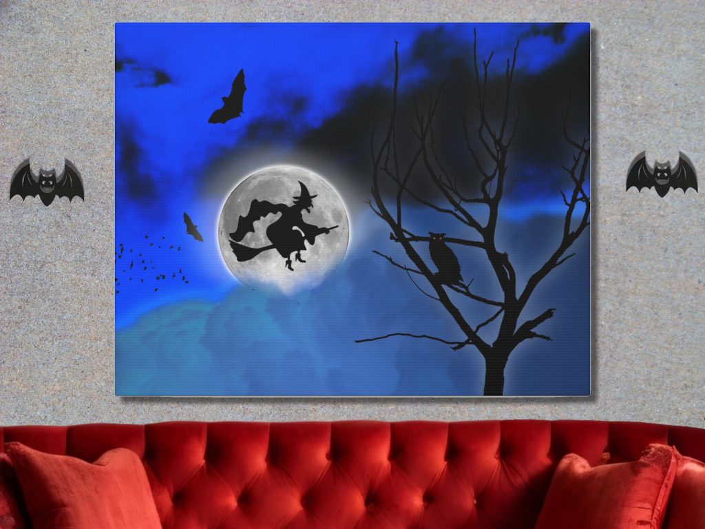 Halloween Canvas Wall Art, Full Moon and Witch, Creepy Wall Decor, Unique Goth Gift, Halloween Home Aesthetic - Image 2