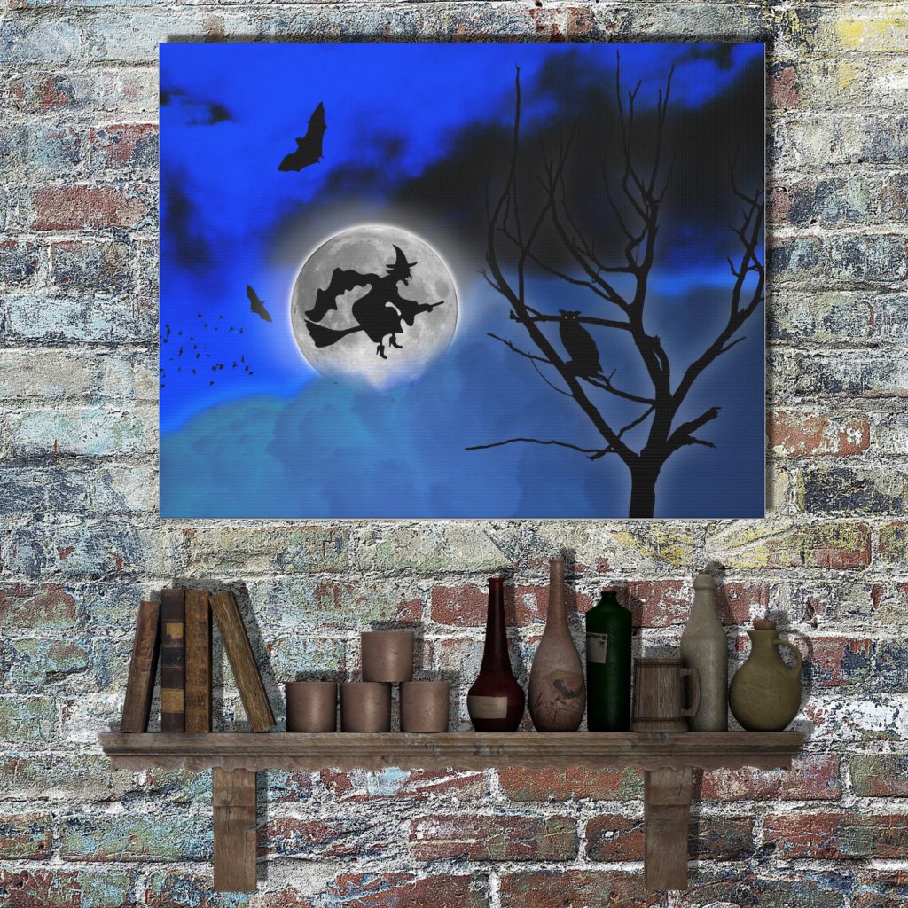 Halloween Canvas Wall Art, Full Moon and Witch, Creepy Wall Decor, Unique Goth Gift, Halloween Home Aesthetic - Image 3