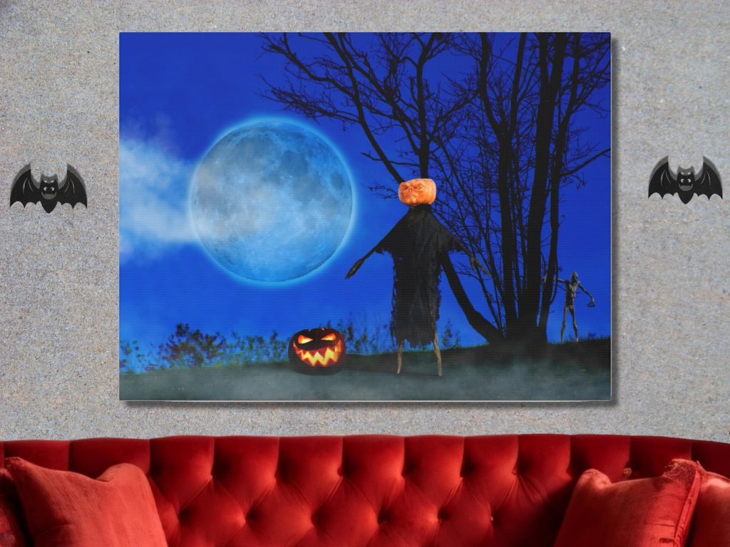 Moonlit Scarecrow Horror Wall Canvas Art, Unique Halloween Wall Art, Jack O Lantern Design, Goth Gift - Image 2