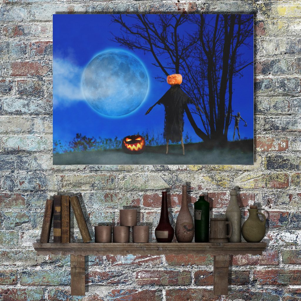 Moonlit Scarecrow Horror Wall Canvas Art, Unique Halloween Wall Art, Jack O Lantern Design, Goth Gift - Image 3