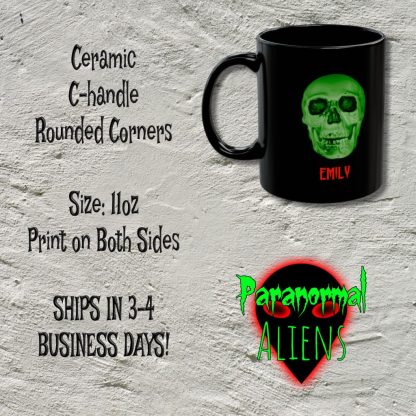 Green Skull Personalized Text Mug, Skeleton Art, Halloween Coffee Cup, Horror Home Decor, Goth Gift For Her - Image 5