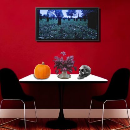 Dark Graveyard Gothic Framed Canvas Wall Art, Goth Girl Gift For Horror Lovers, Creepy Decor, Dark Gloomy Landscape Cemetery Canvas Art - Image 4