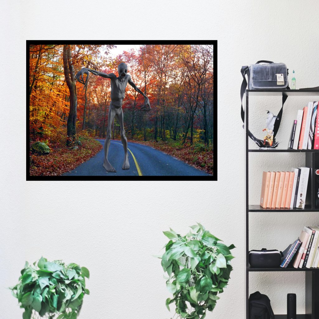 Mysterious Rake Creature Horror Poster, Autumn Fall Landscape Print, Goth Gift For Horror Lovers, Scary Monster Art, Dark And Moody Landscape - Image 4