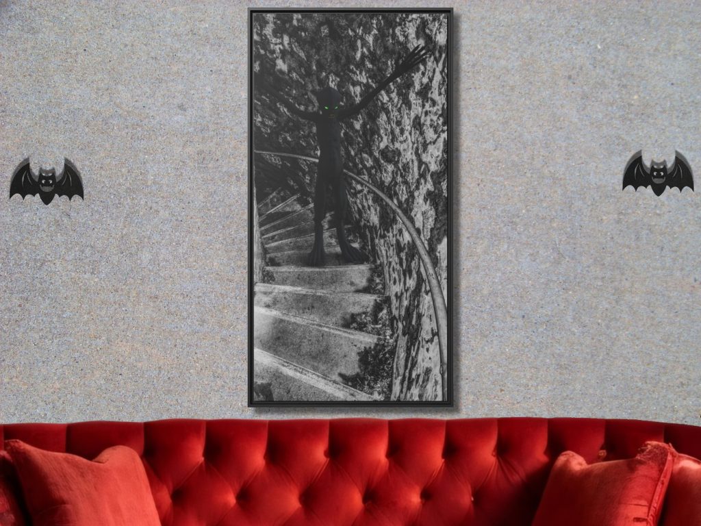 Black And White Gothic Monster Framed Canvas Art, Horror Goth Decor, Halloween Monster Canvas Wall Print - Image 2