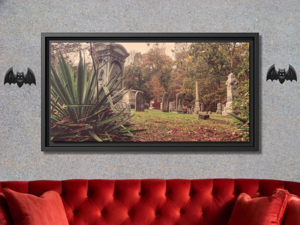 Autumn Cemetery Canvas Art, Gift For Horror, Gothic Framed Canvas Wall Art, Dark And Gloomy Landscape Print - Image 2