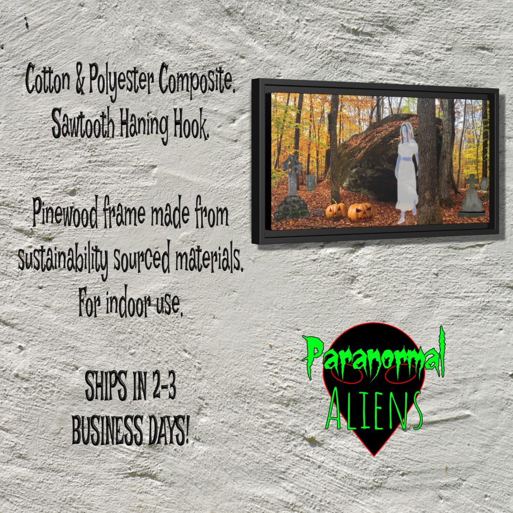 Ghost Girl Graveyard Halloween Wall Print, Paranormal Horror Framed Canvas Art, Horror Gift, Goth Decor, New England Fall Landscape - Image 5
