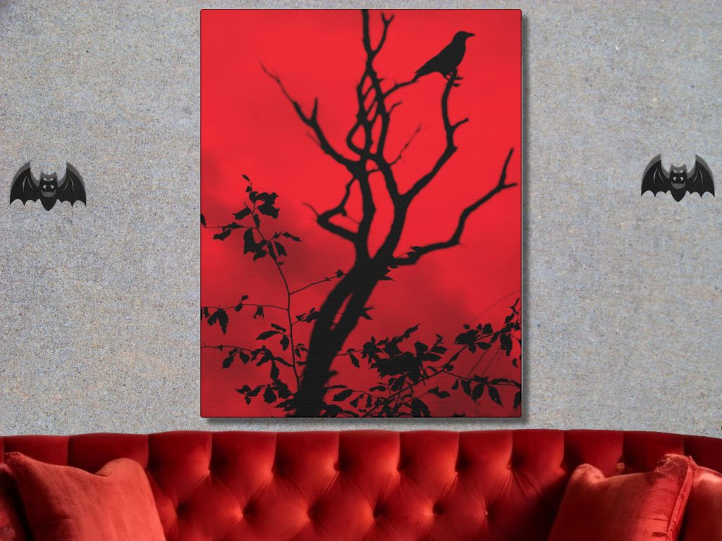 Gothic Crow Red Sky Canvas Wall Art, Horror Gift, Creepy Dark Landscape Canvas Wall Print, Gothic Horror Decor - Image 2