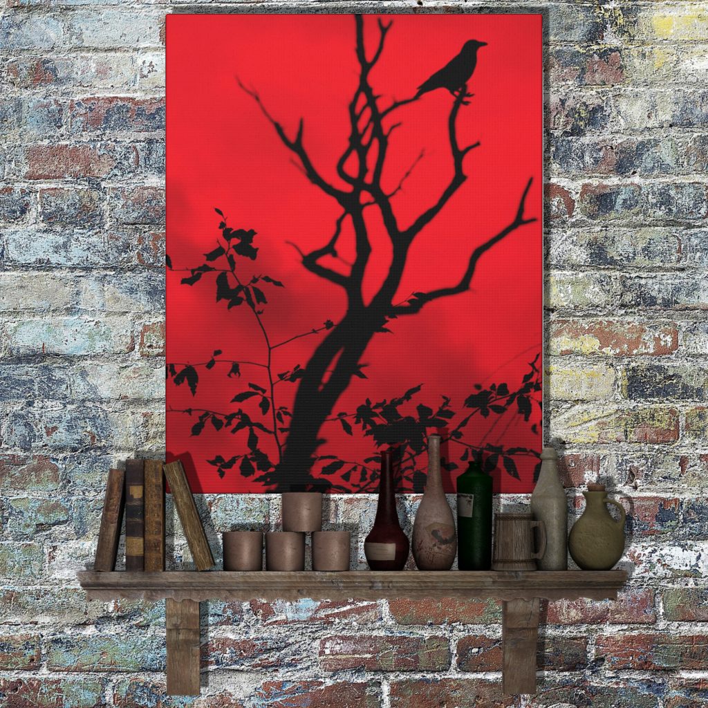 Gothic Crow Red Sky Canvas Wall Art, Horror Gift, Creepy Dark Landscape Canvas Wall Print, Gothic Horror Decor - Image 3