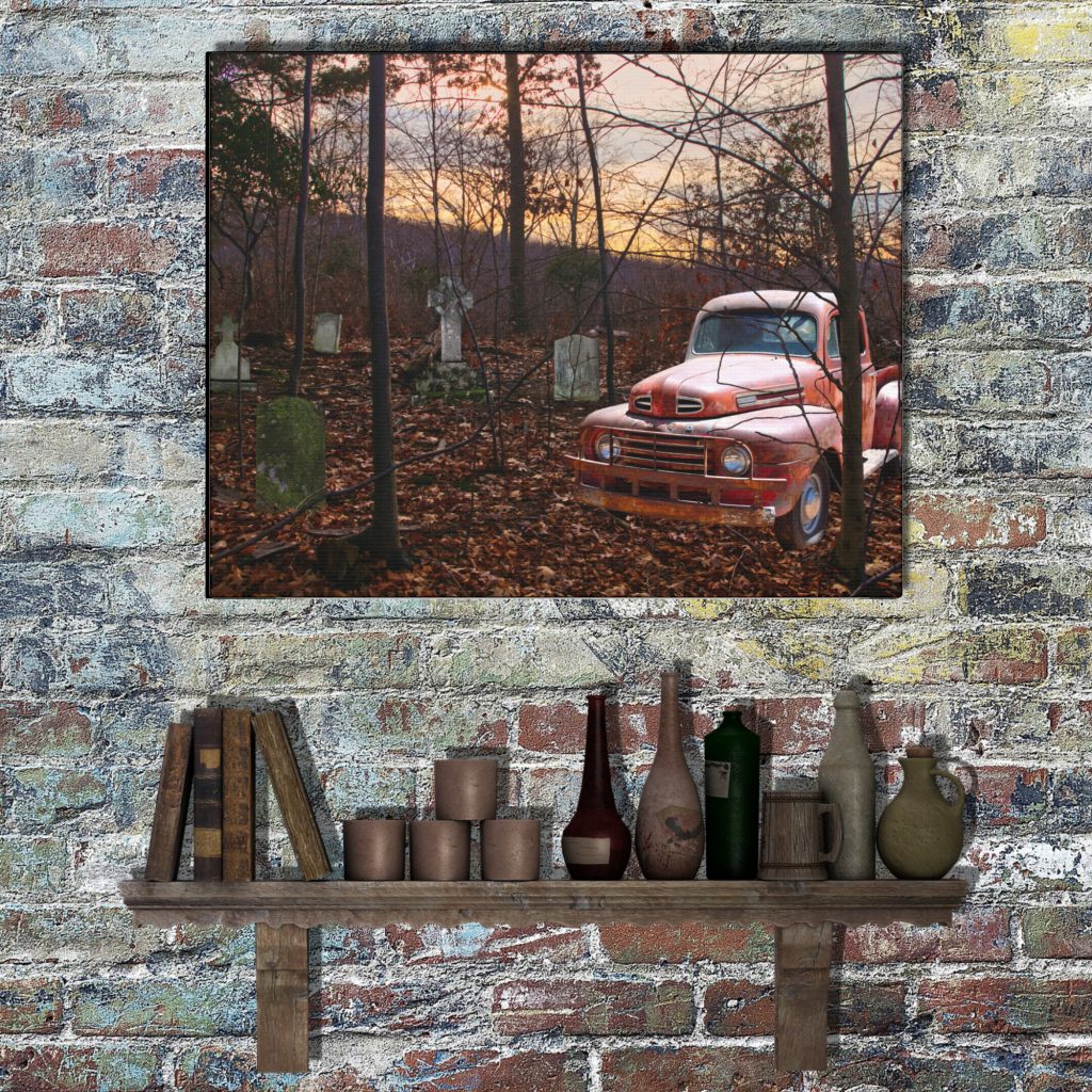 Rusty Antique Truck Cemetery Canvas Wall Art, Gothic Horror Decor, Haunted Forest, Dark Gloomy Landscape Canvas Print - Image 3