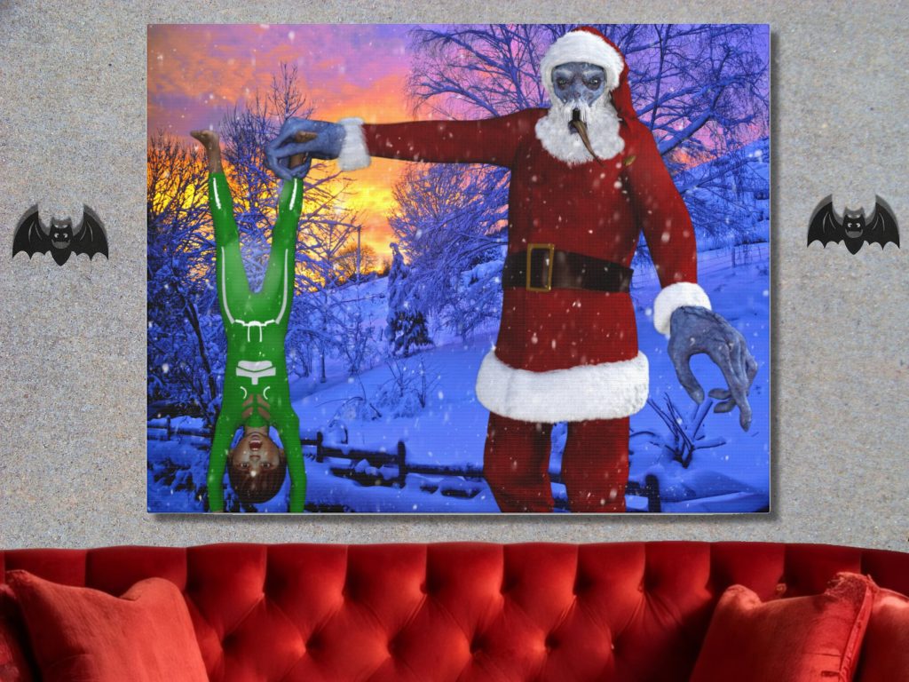 Colorful Krampus Canvas Wall Art Print, Creepy Horror Krampus Christmas, Horror Gift, Spooky Winter Landscape Canvas Print - Image 2