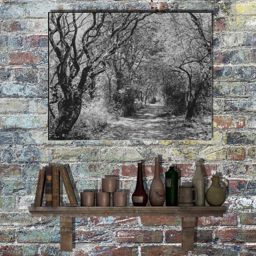 Black And White Dark Landscape Canvas Wall Art, Horror Gift, Creepy Haunted Forest Canvas Wall Print, Goth Decor - Image 3