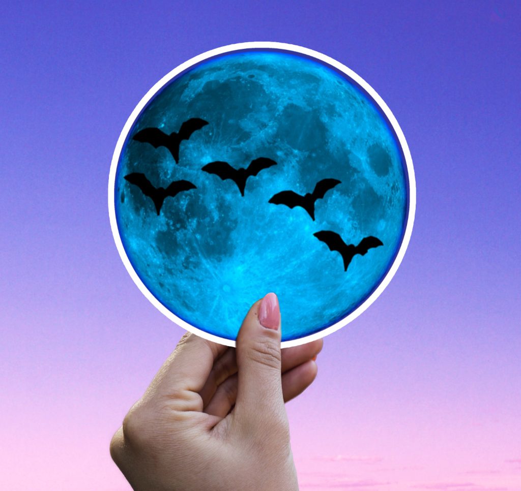 Halloween Bats and Blue Moon Sticker Gift | Gothic Waterproof Decal - Image 2