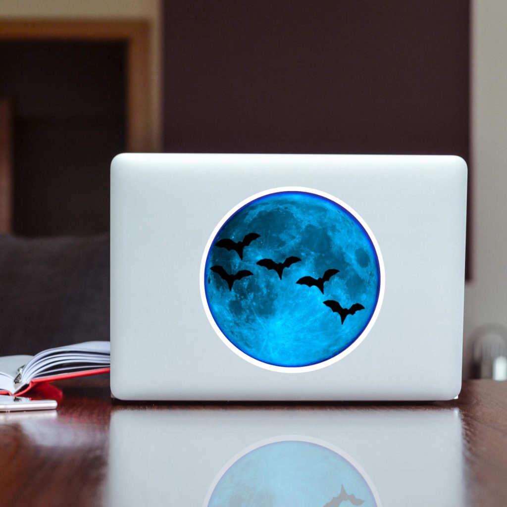 Halloween Bats and Blue Moon Sticker Gift | Gothic Waterproof Decal - Image 3