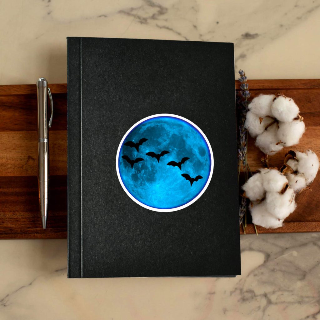 Halloween Bats and Blue Moon Sticker Gift | Gothic Waterproof Decal - Image 4