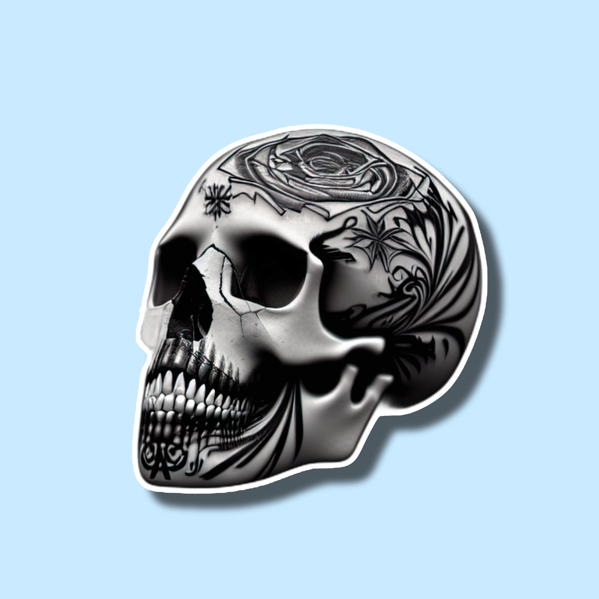 Metal Skull Sticker | Horror Vinyl Sticker | Floral Skull Art Laptop Decal | Gothic Halloween Gift - Image 7