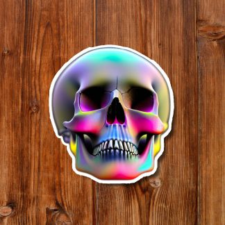 Colorful skull sticker featuring vibrant gothic artwork for laptops, phones, and Halloween gifts.