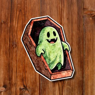 Cartoon zombie character with green skin, bulging eyes, torn red shirt, jeans, and sneakers, standing on a rustic wooden background.