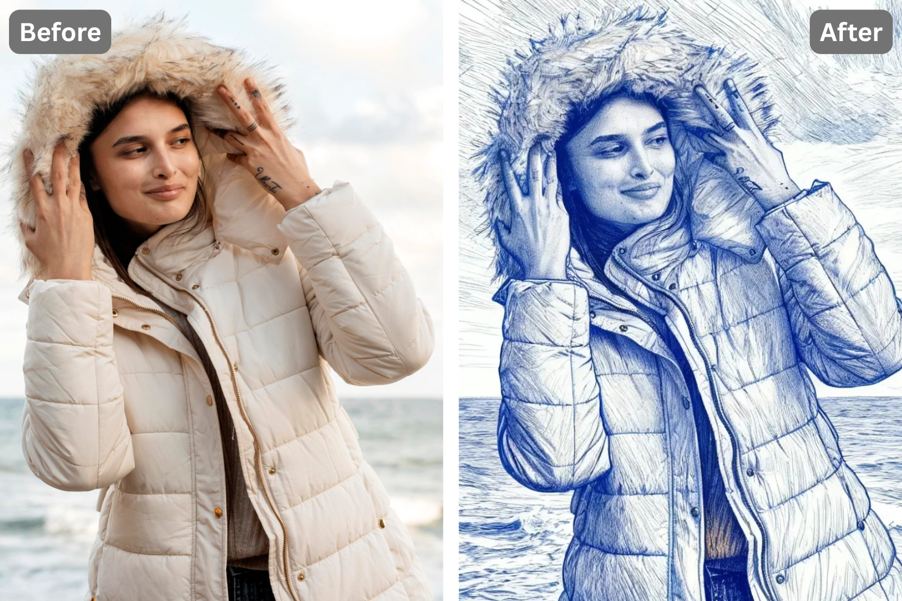 Patternful AI - Turn Your Photos into Blue Pen Sketches image