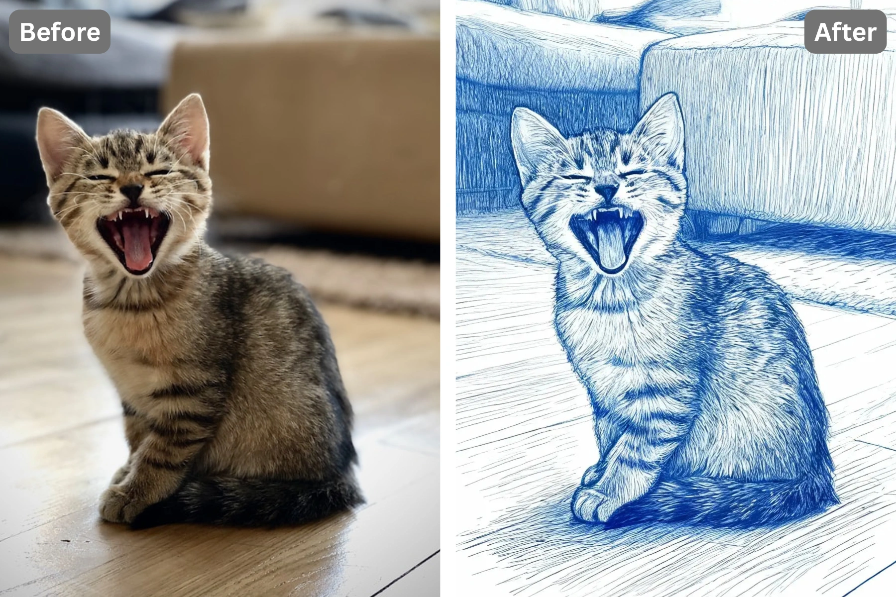 Patternful AI - Share Artistic Blue Pen Sketches on Social Media image