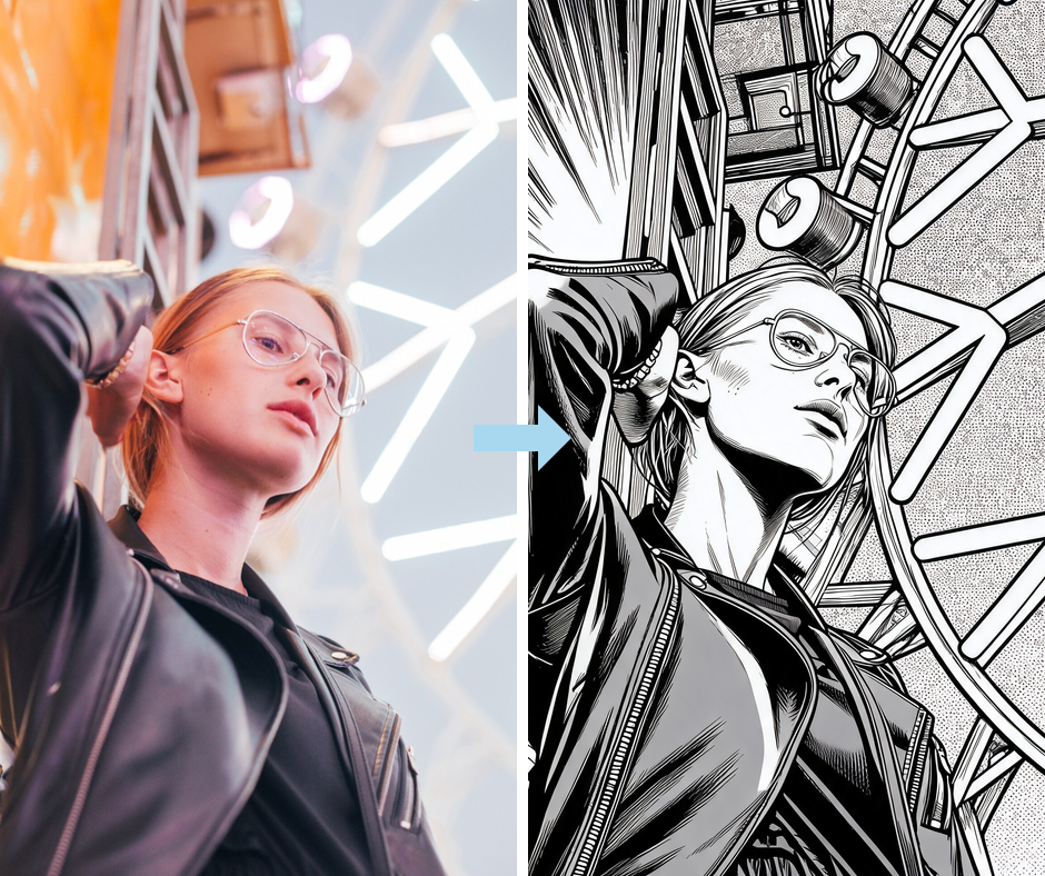 Patternful AI - Bw Comic Filter example