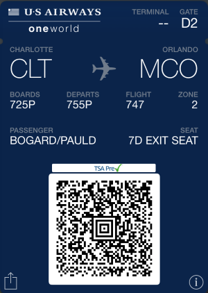 Screenshot of digital boarding pass