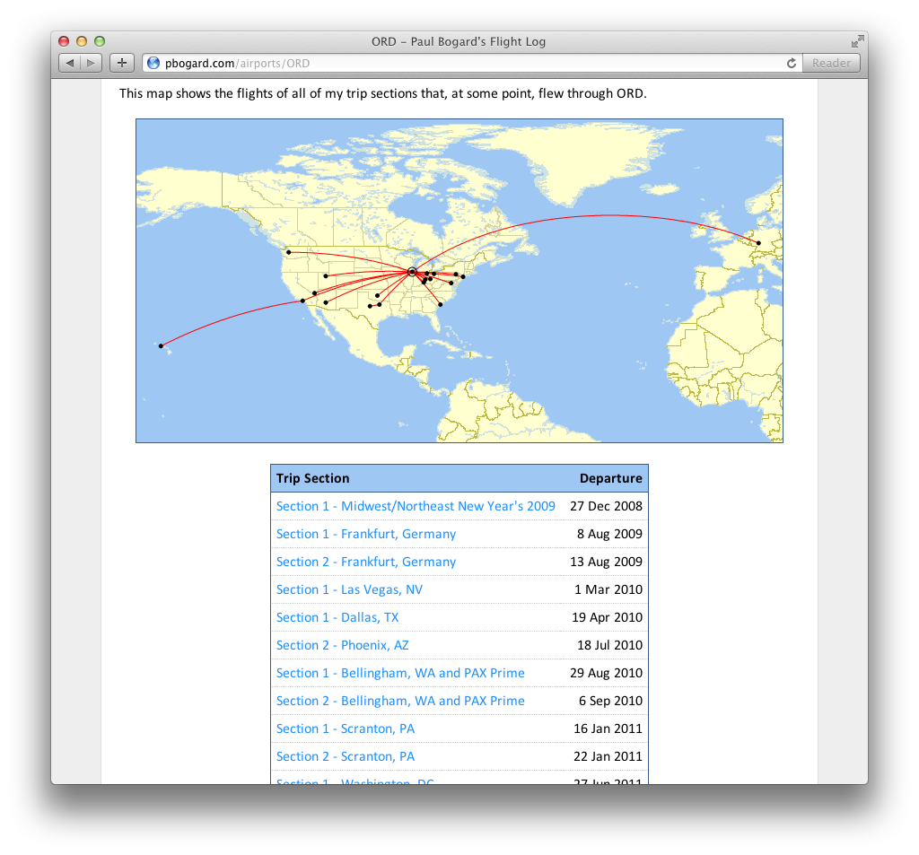 Screenshot of the trip sections map on the Show Airport page for Chicago O’Hare