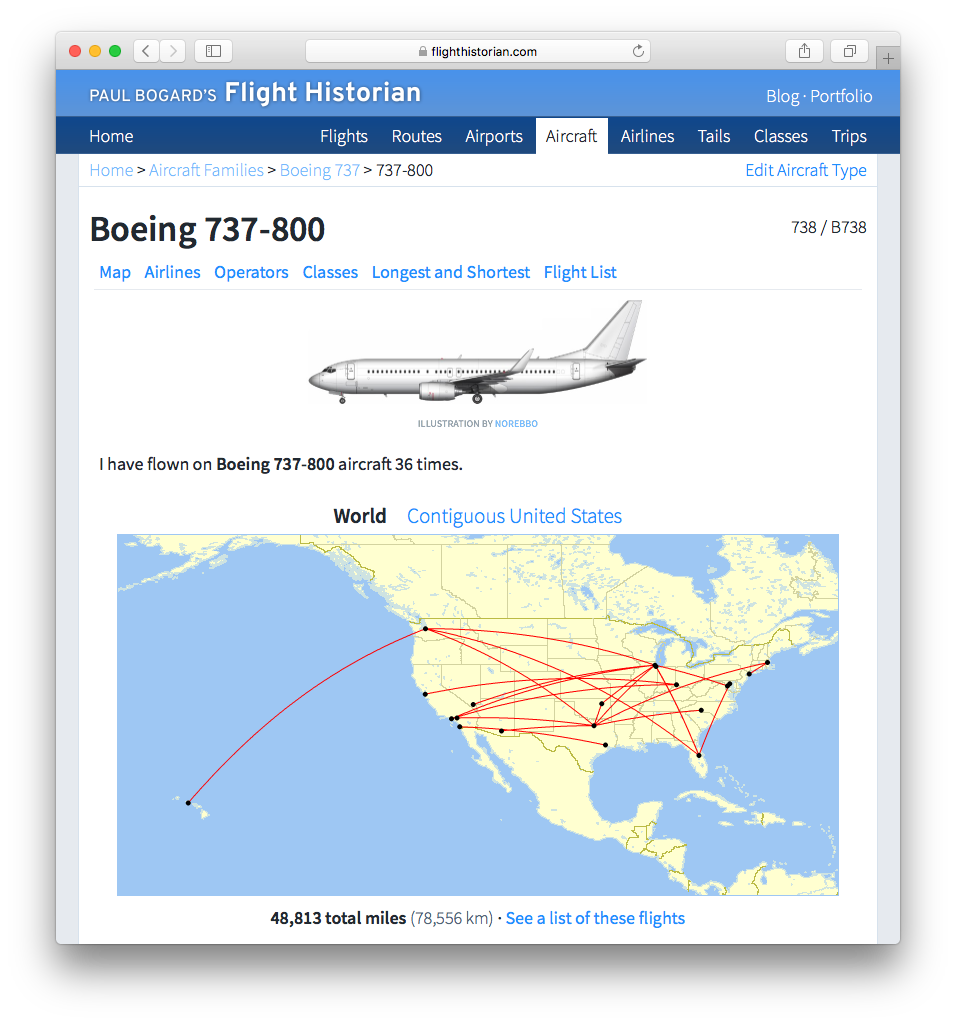 Screenshot of Show Aircraft Type page