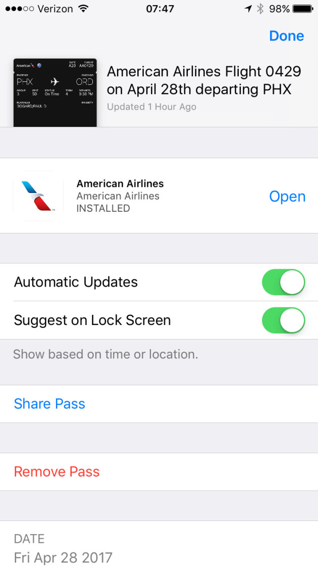 Screenshot of Apple Wallet