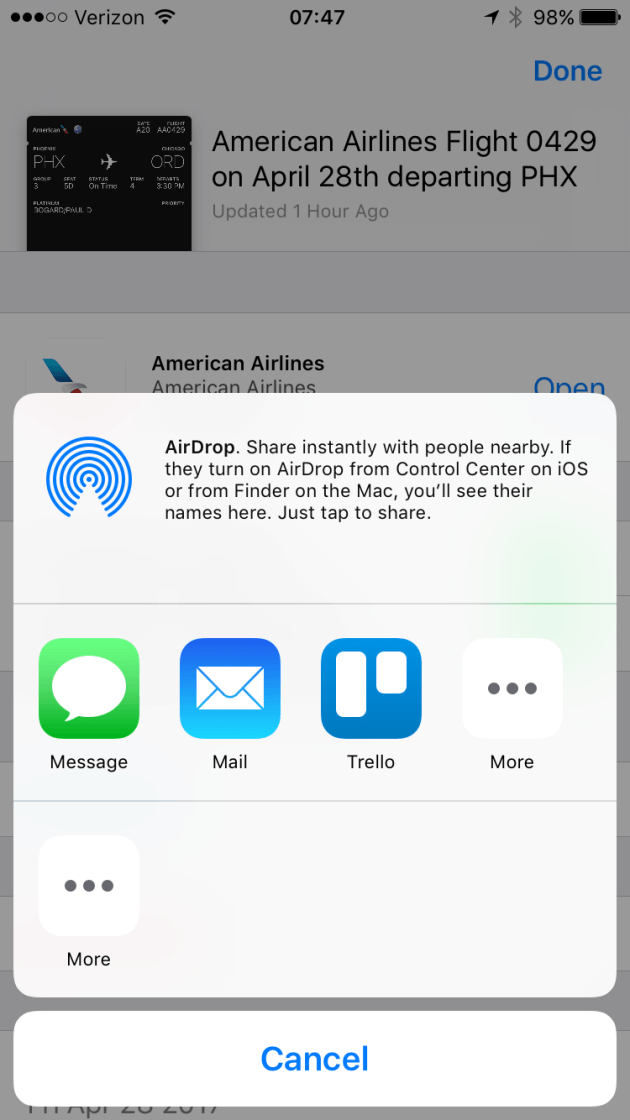 Screenshot of Apple Wallet