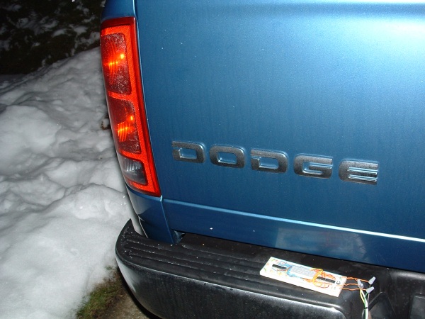 Counter circuit on a breadboard, sitting on the truck’s bumper