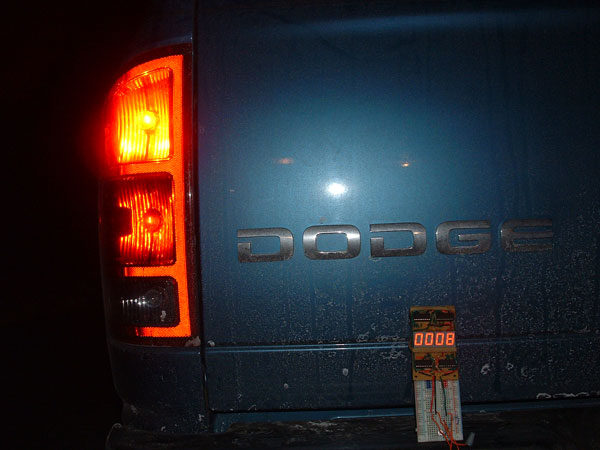 Counter circuit on a stripboard, sitting on the truck’s bumper