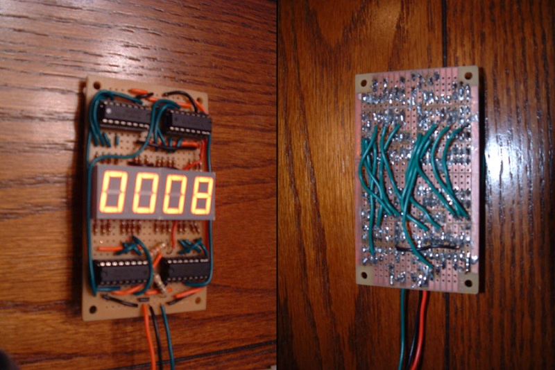 Counter circuit on a stripboard (front and view)