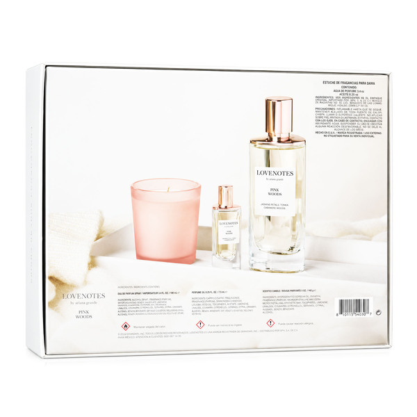 SD ARIANA GRANDE LOVE NOTES PINK WOODS EDP 125 ML + REPLICA 7.5 ML + VELA AROMÁTICA