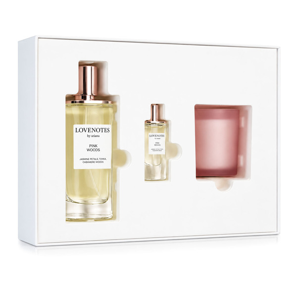 SD ARIANA GRANDE LOVE NOTES PINK WOODS EDP 125 ML + REPLICA 7.5 ML + VELA AROMÁTICA