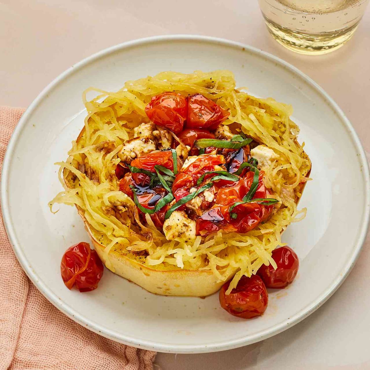 Spaghetti Squash Nests with Feta, Tomatoes & Balsamic Drizzle