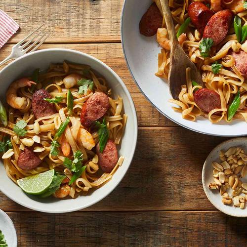 Easy Pad Thai with Shrimp and Hillshire Farm Smoked Sausage