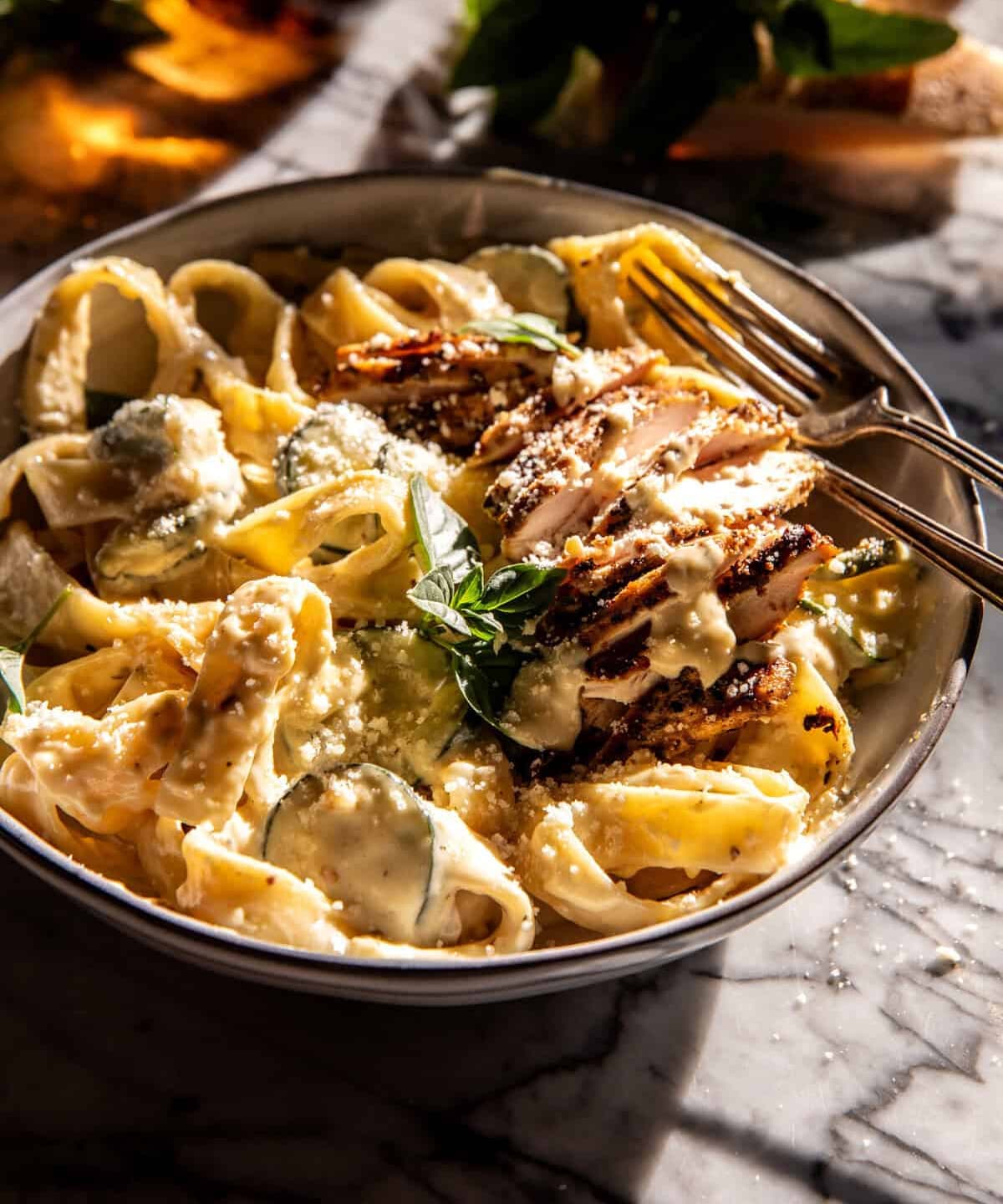 Simple Chicken Zucchini Alfredo Pasta | Punchfork