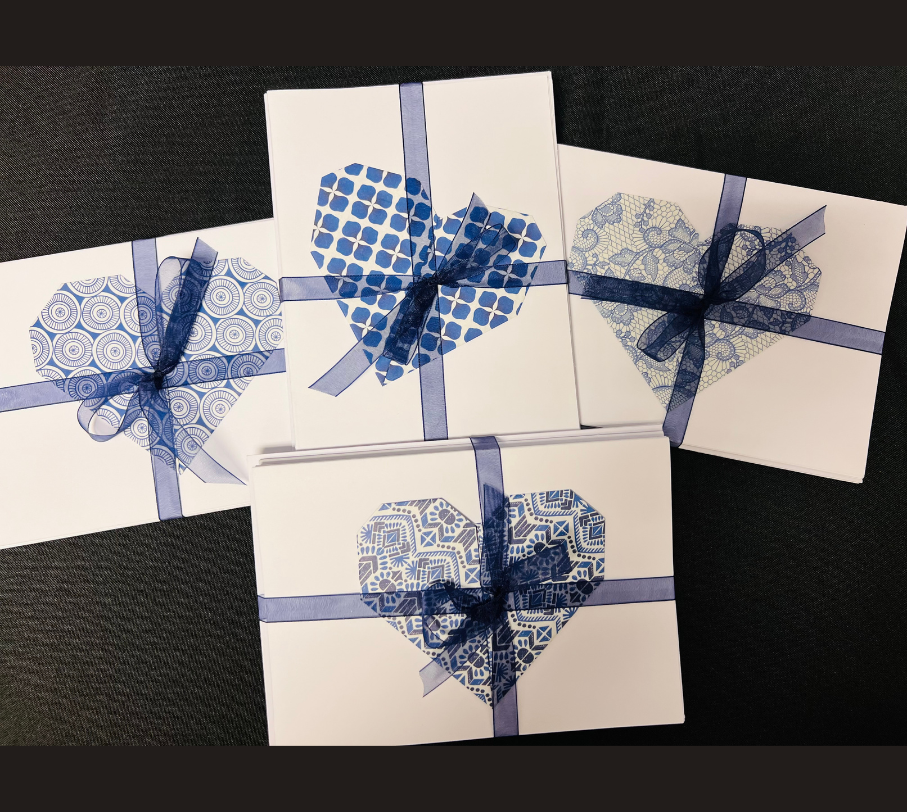 Set of four blue   white